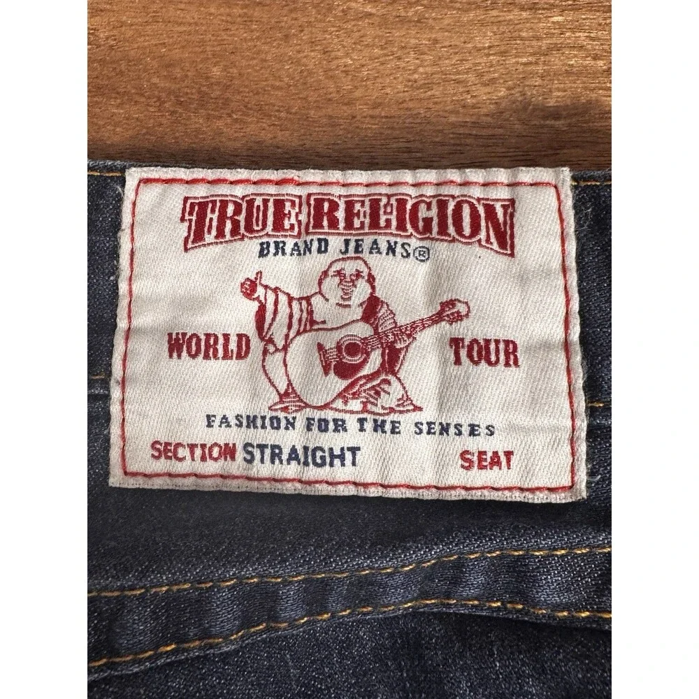 True Religion Straight Flap Red Orange Stitcing Men's Jeans 33